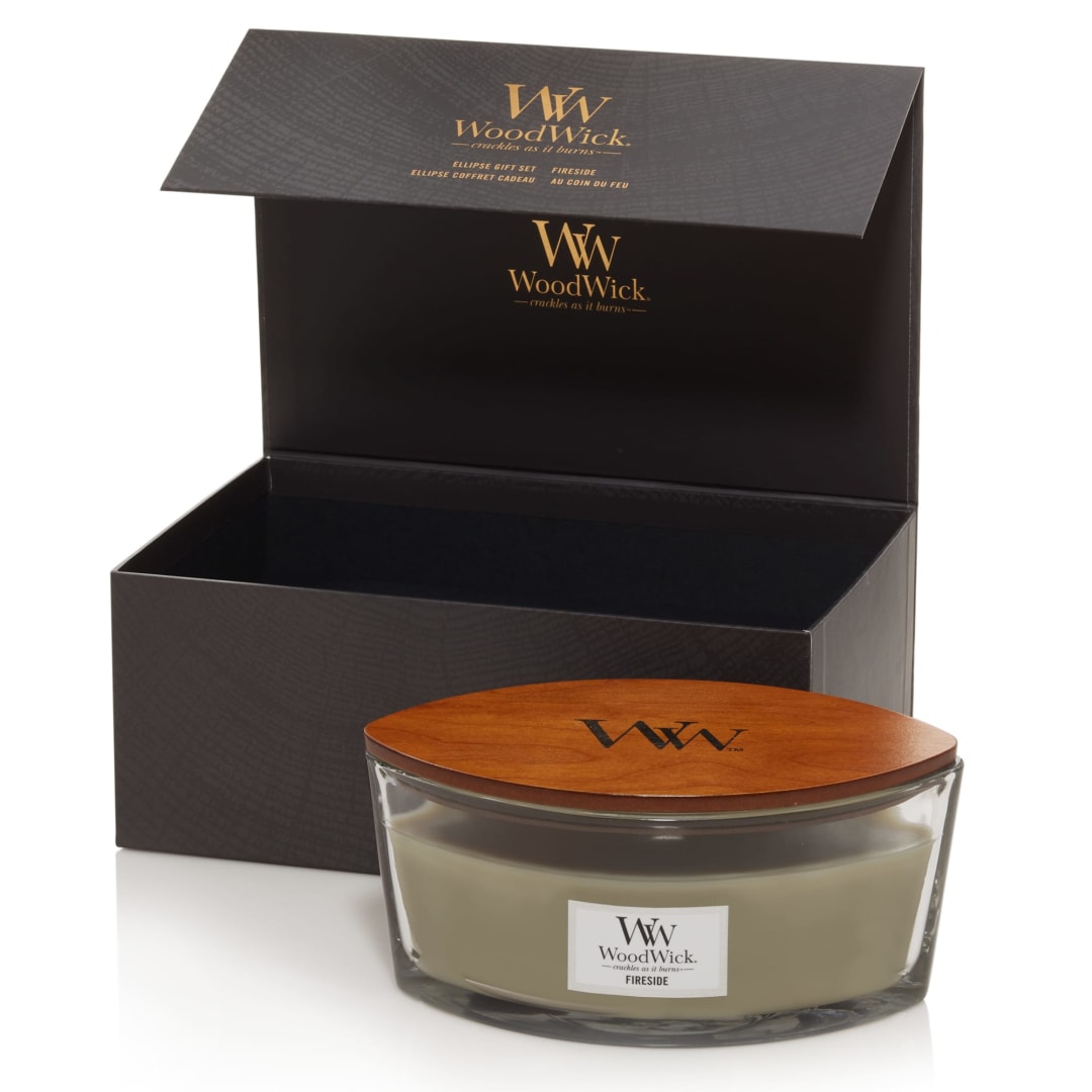 WoodWick® Scented Candles Gift Set | Fireside Ellipse Scented Candle with Crackling Wick | Up to 50 Hours Burn Time | Gift Box | 1 Count