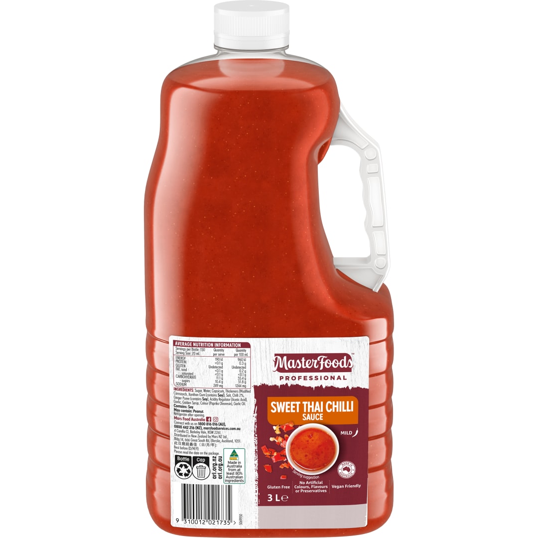 MASTERFOODS Sweet Thai Chilli Sauce Mild 3L Bulk Jar
