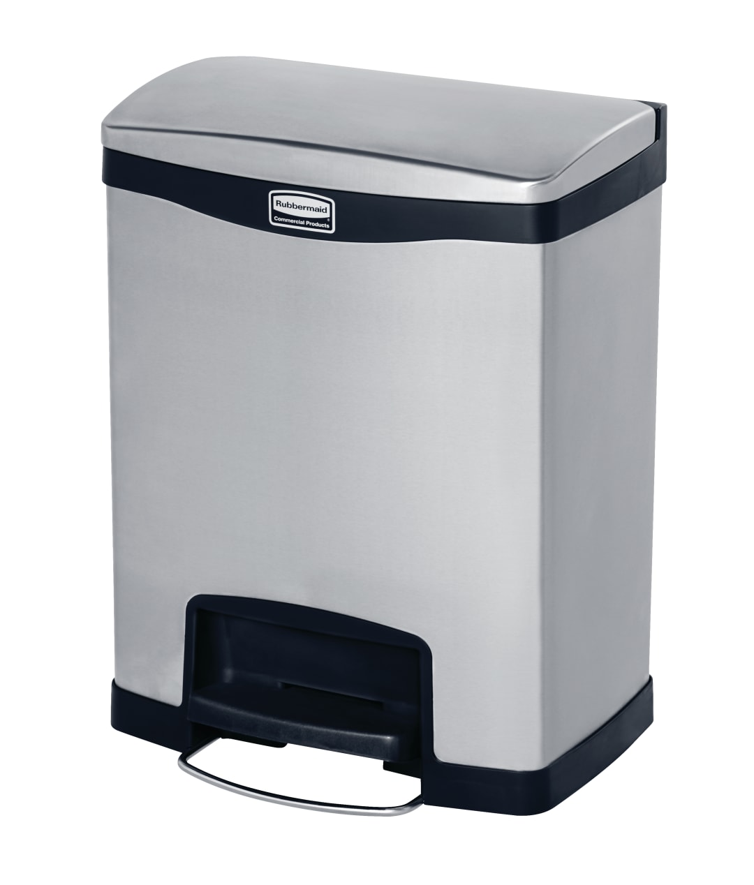 Rubbermaid Commercial Products Impressions 8 Gal Front Step-On Stainless Steel Trash Can, Black