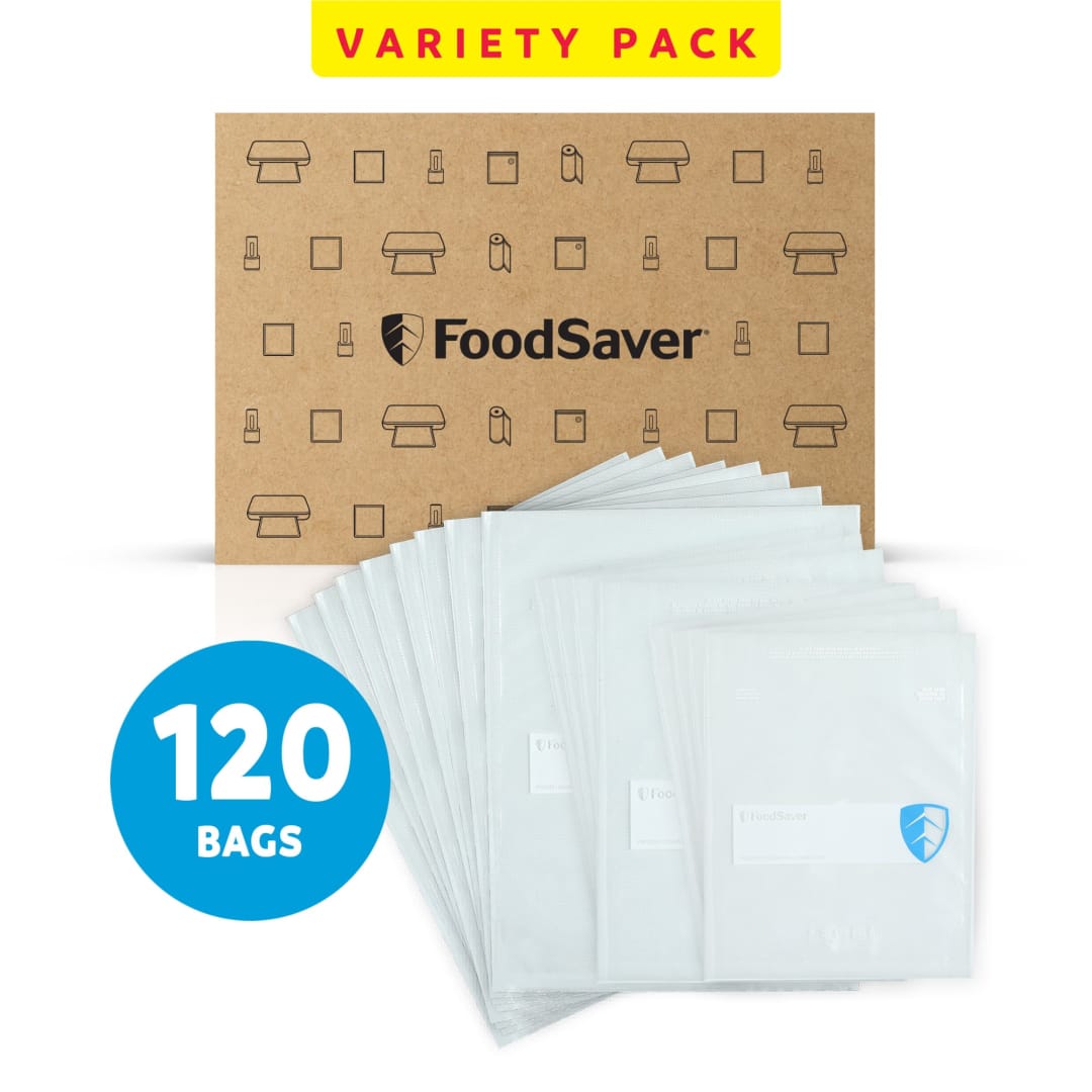 FoodSaver Variety Pack Vacuum Seal Bags, 120 Count Pre-Cut BPA-Free Freezer Bags (20 Pint, 60 Quart, 40 Gallon) for Food Storage, Sous Vide, Meal Prep