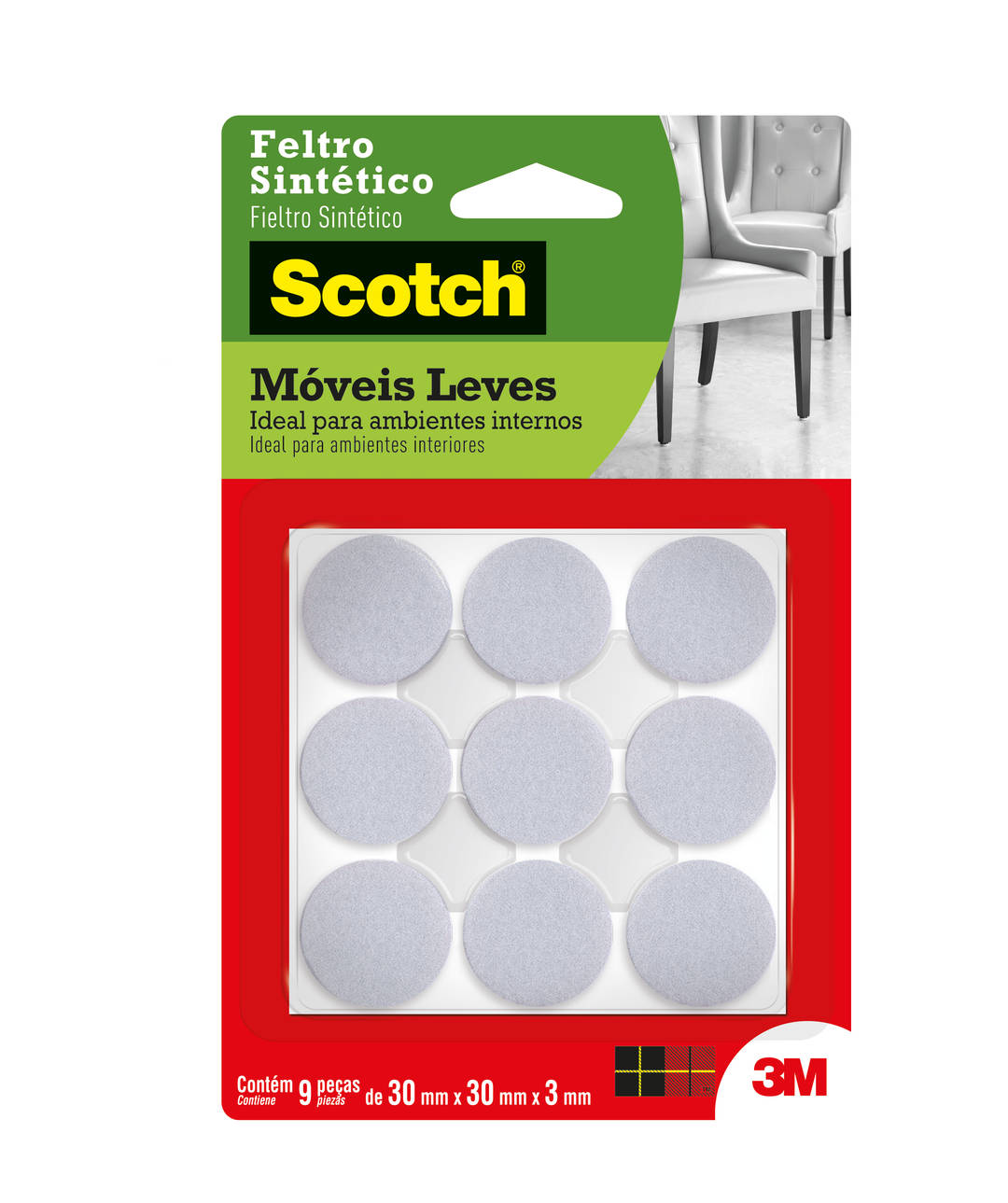 Feltro Sintético para Móveis Leves 3M™ Scotch™ Redondo, Branco, Grande, 9 Unidades