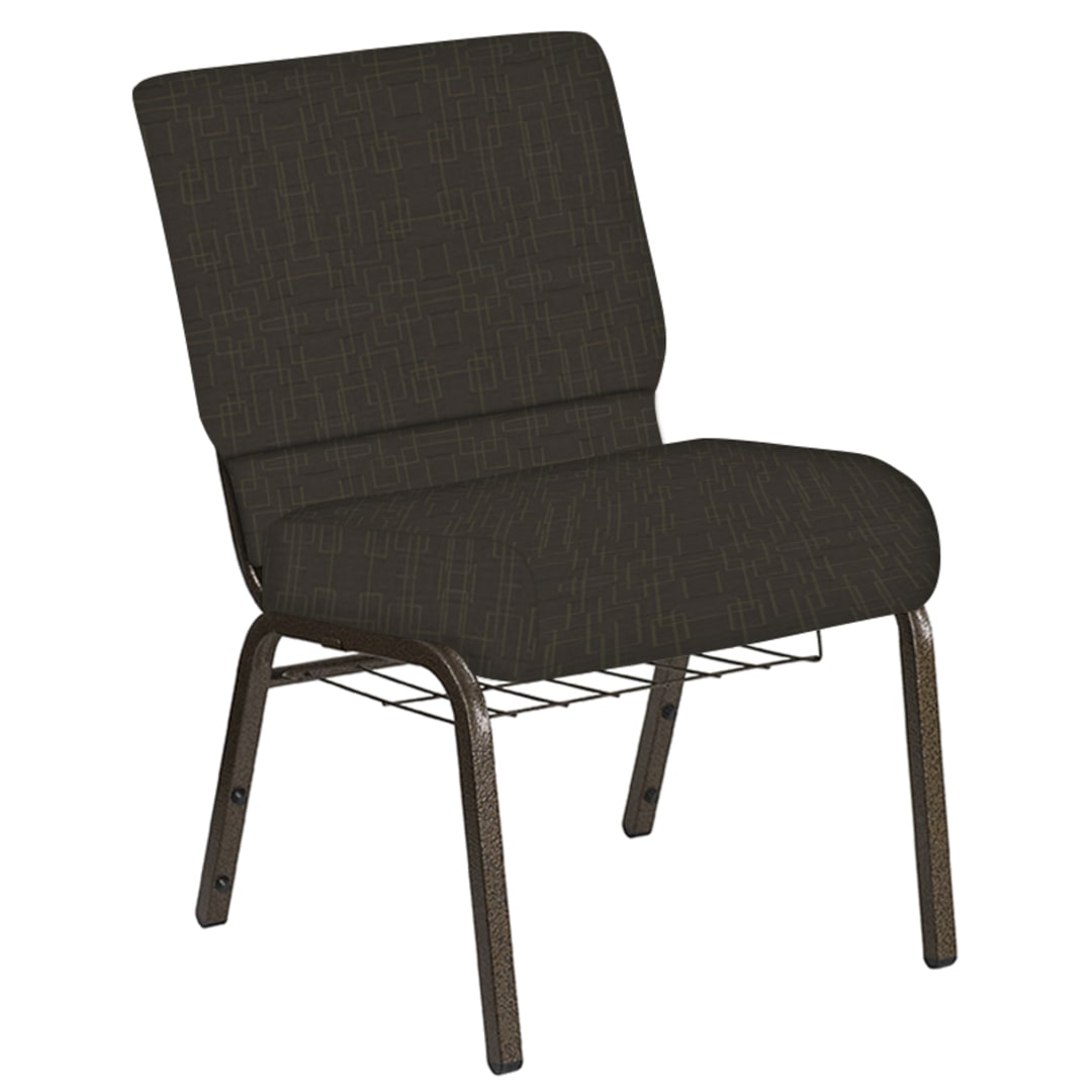 Embroidered 21''W Church Chair in Amaze Mint Chocolate Fabric with Book Rack - Gold Vein Frame