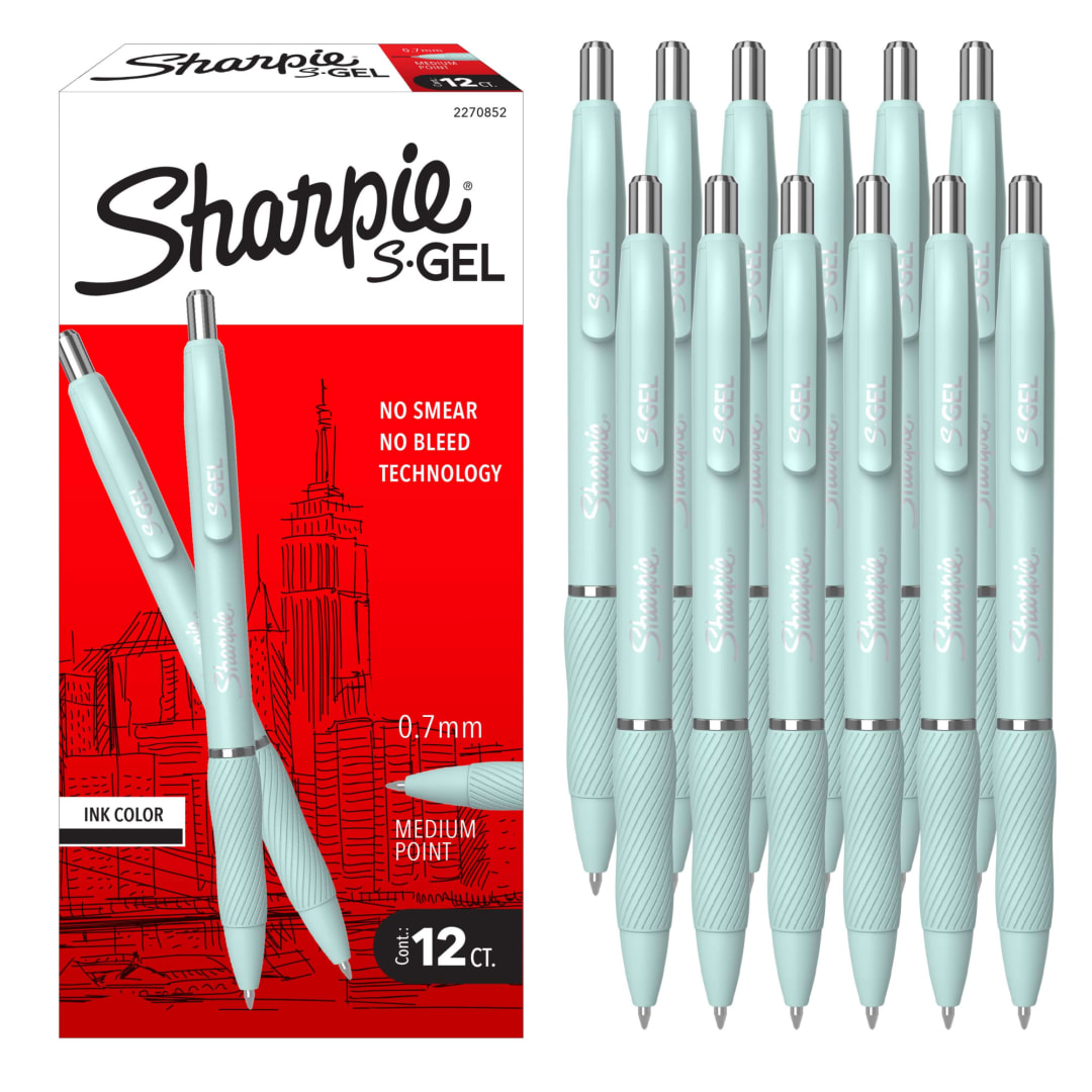 Sharpie S-Gel, Gel Pens, Medium Point (0.7mm), Ocean Fog Barrel, Black Ink, 12 Count