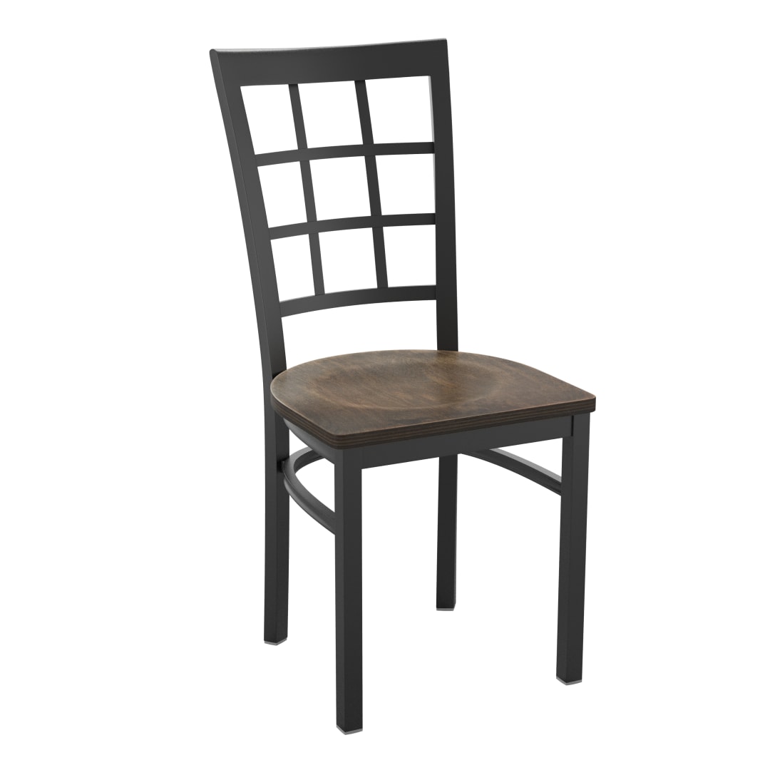 HERCULES Series Black Window Back Metal Restaurant Chair - Antique Copper Wood Seat