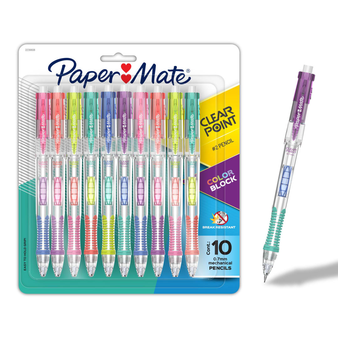 Paper Mate Clearpoint Mechanical Pencil, Color Block Edition, HB #2 Lead (0.7mm), 10 Count