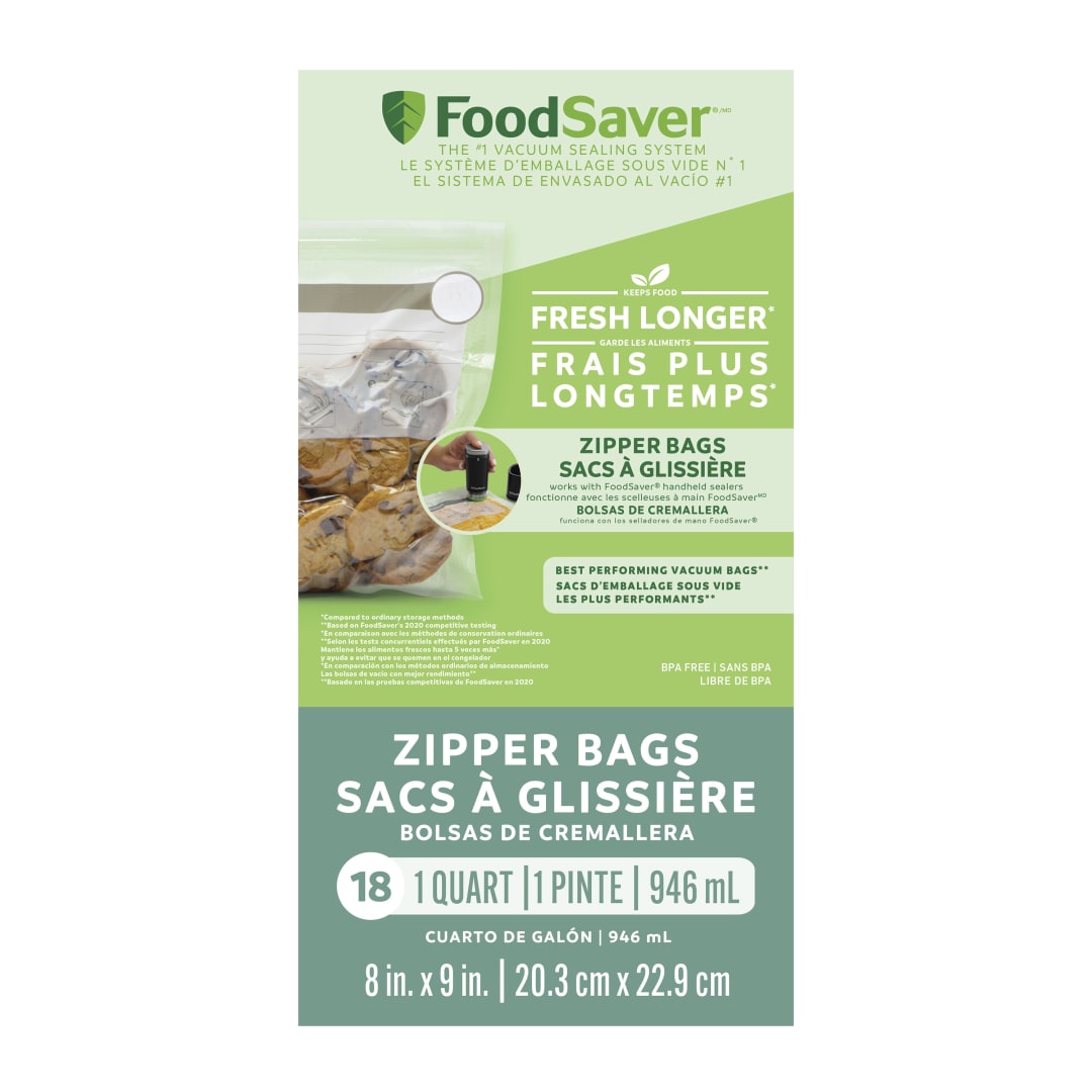 FoodSaver Vacuum Zipper Gallon Bags, 18 Count BPA-Free Reusable Storage Bags for Food, Sous Vide, and Meal Prep, Compatible with Handheld Sealers