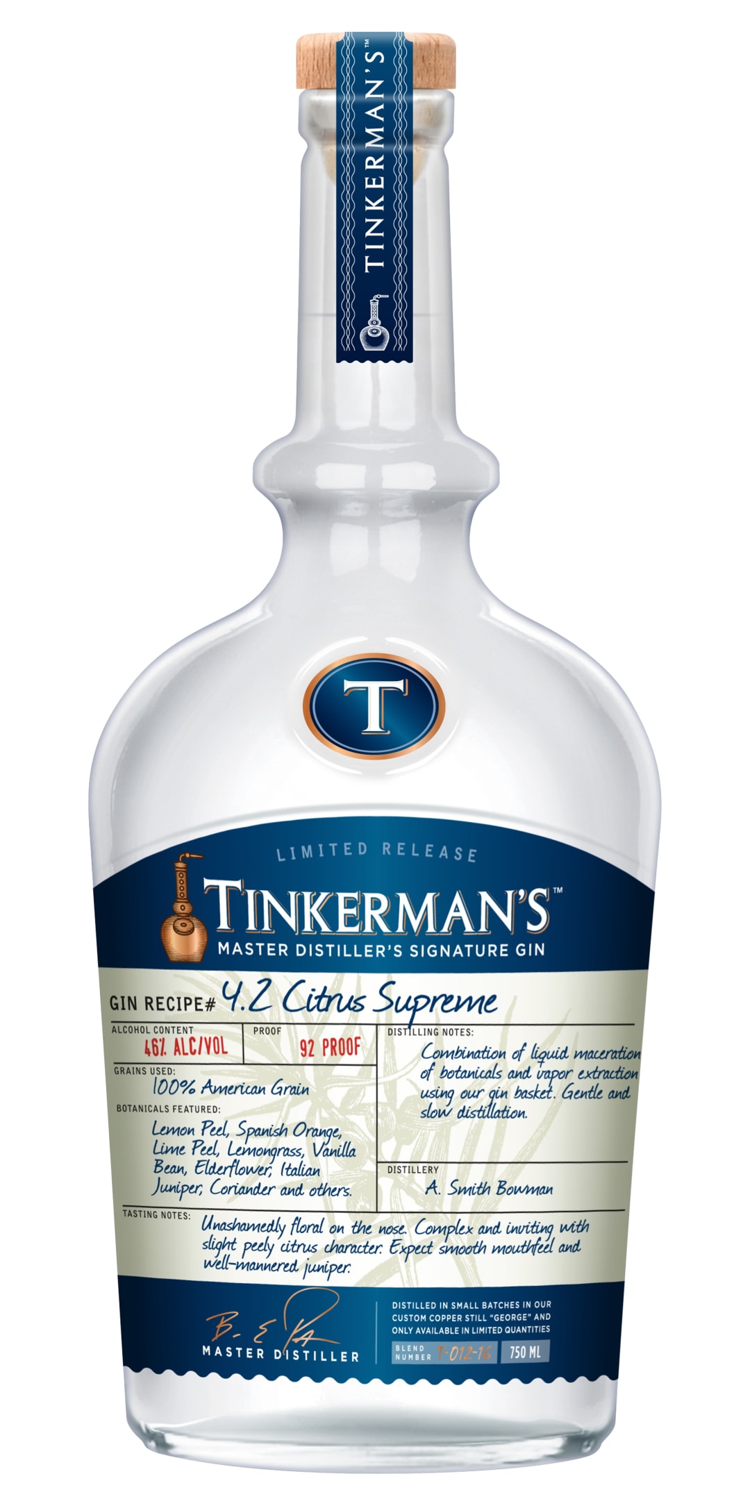 Tinkerman's Citrus Supreme Master Distiller's Signature Gin 750ml 92 Proof