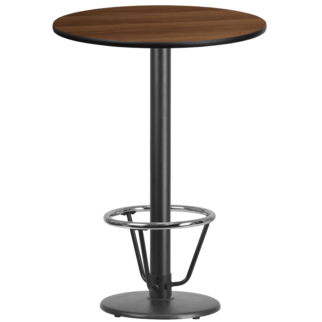 Stiles 30'' Round Walnut Laminate Table Top with 18'' Round Bar Height Table Base and Foot Ring