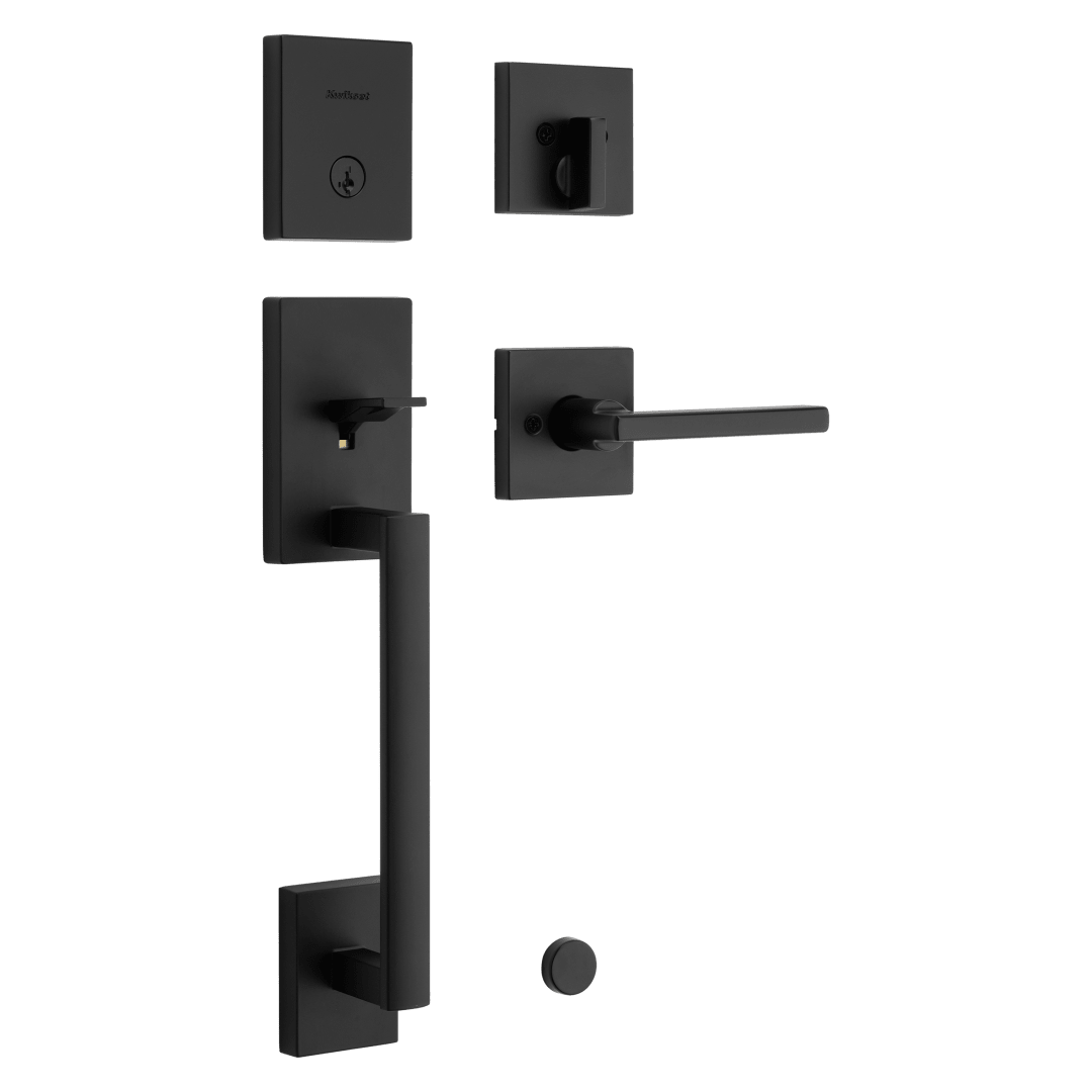 San Clemente Single Cylinder Low Profile Handleset with Halifax Lever featuring SmartKey Security™ in Matte Black