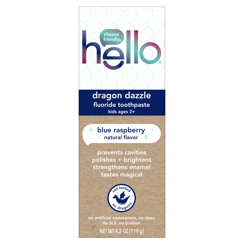 hello Dragon Dazzle Kids Toothpaste with Fluoride, Blue Raspberry Toothpaste, 4.2 Oz Tube