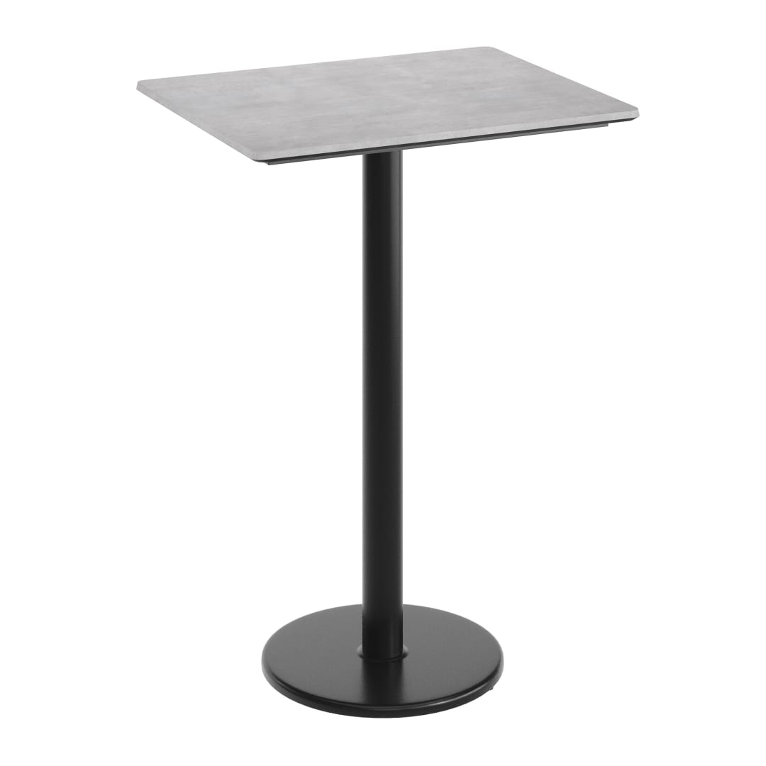 TopGuard 30" x 24" Tabletop, Seamless Surface Technology, Gray Faux Concrete, 18" Round Black Bar Height Base, Moisture, Scratch, Heat, UV Resistant