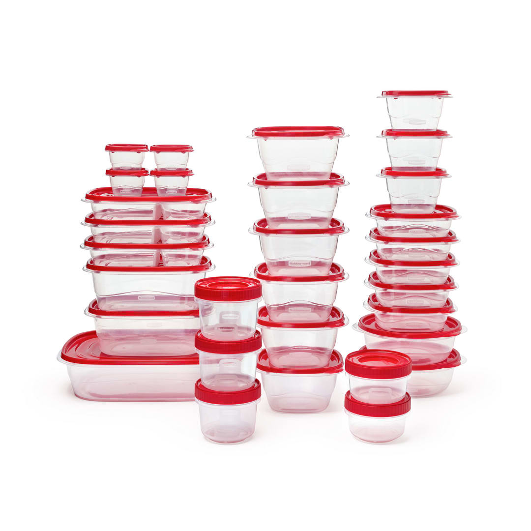 Rubbermaid® TakeAlongs® Food Storage Containers, 64-Piece Set with 30-Quart Storage Tote, Ruby
