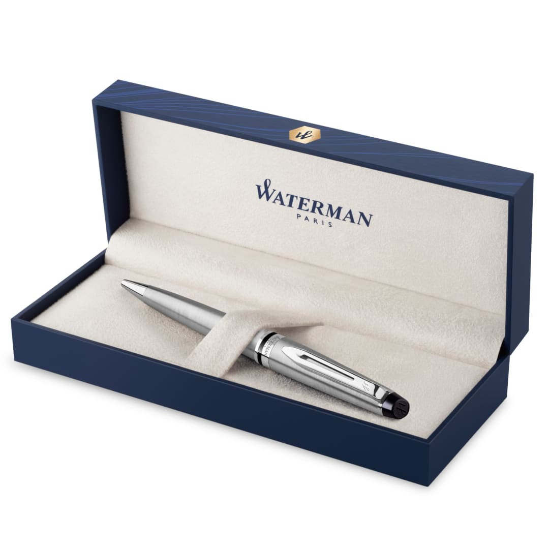 Waterman Expert Ballpoint Pen | Stainless Steel with Chrome Trim | Medium Nib with Blue Ink Refill | Gift Box
