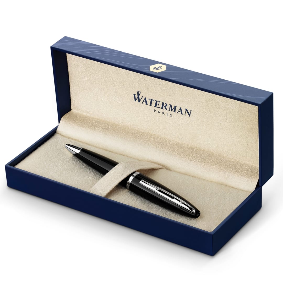 Waterman Carène Black Sea Ballpoint Pen | High-Gloss Black with Palladium Plated Trim | Medium Point with Blue Ink Cartridge | Gift Box
