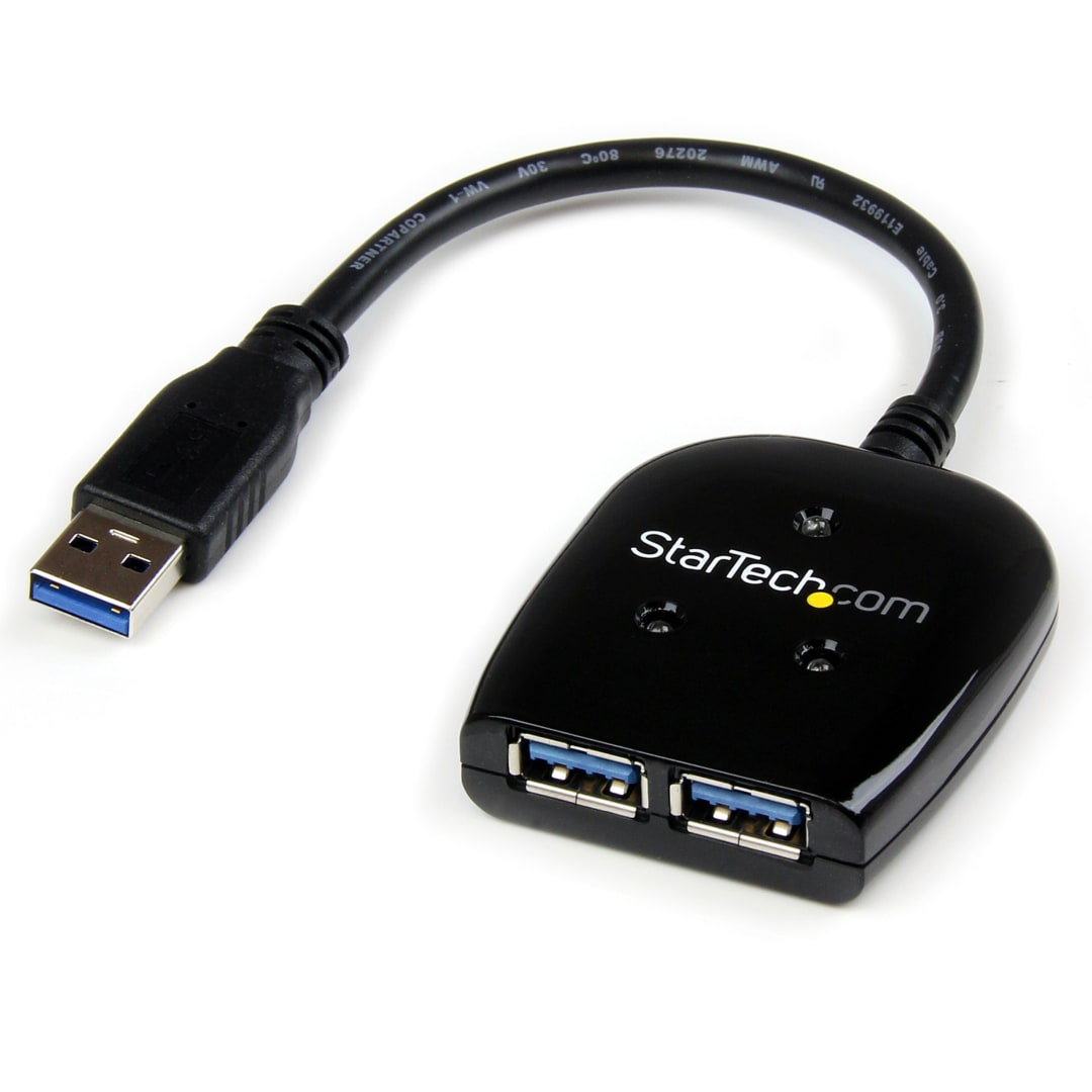 2 Port Black SuperSpeed USB 3.0 Compact Hub