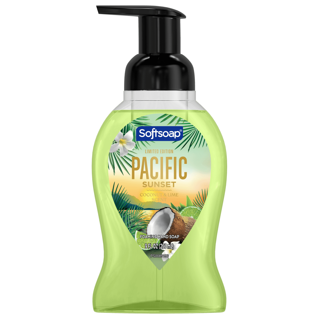 Softsoap Limited Edition Pacific Sunset Foaming Liquid Hand Soap, Paraben-Free, Recyclable Bottle & Pump, Enriched with Moisturizer, Bathroom and Kitchen Soap, Coconut and Lime Scent, 9 fl oz