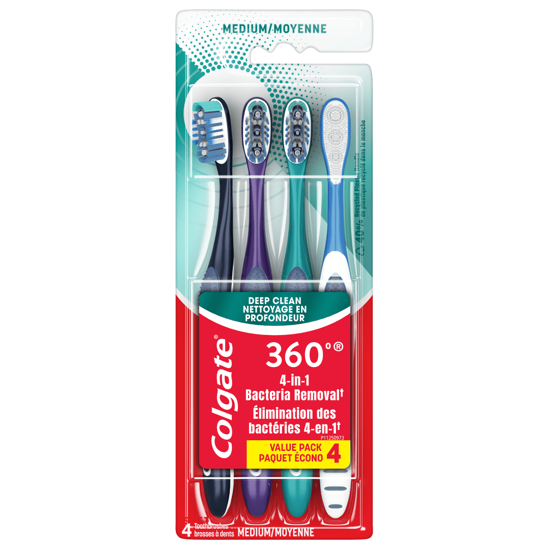 Colgate 360 Whole mouth Clean Medium toothbrush for adults, 4pk