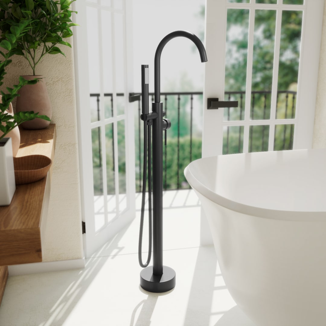 DreamLine Havana 43 inch x 9 inch Freestanding Tub Faucet with Handshower, Matte Black
