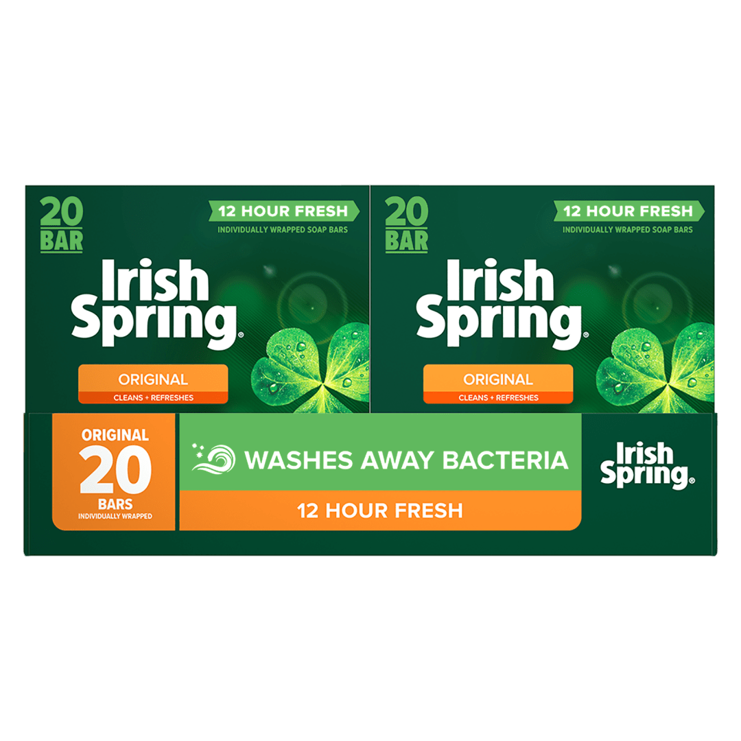 Irish Spring Original Mens Deodorant Bar Soap, Body and Hand Soap Bar Washes Away Bacteria, 3.7 Ounce, 2 Bars