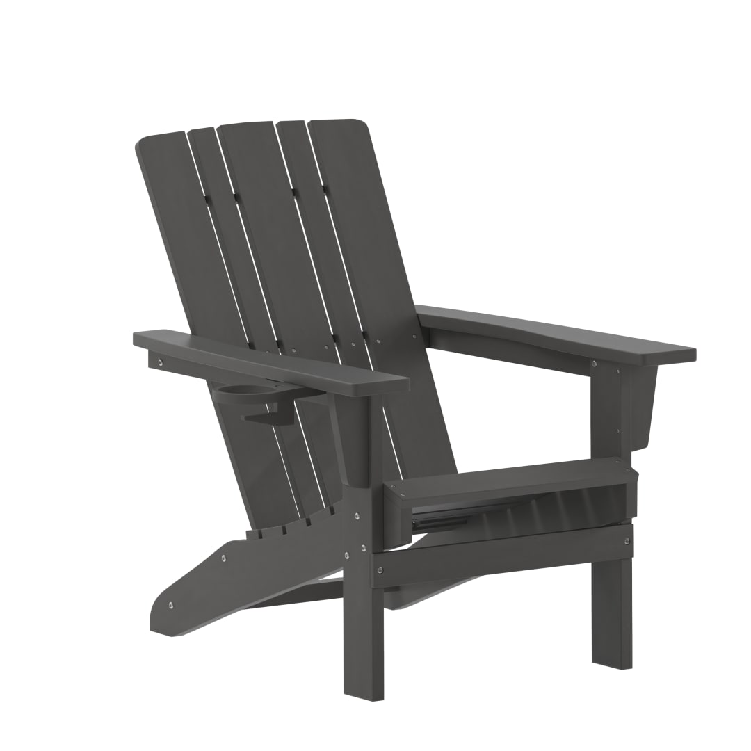 Halifax Adirondack Chair with Cup Holder, Weather Resistant HDPE Adirondack Chair in Gray