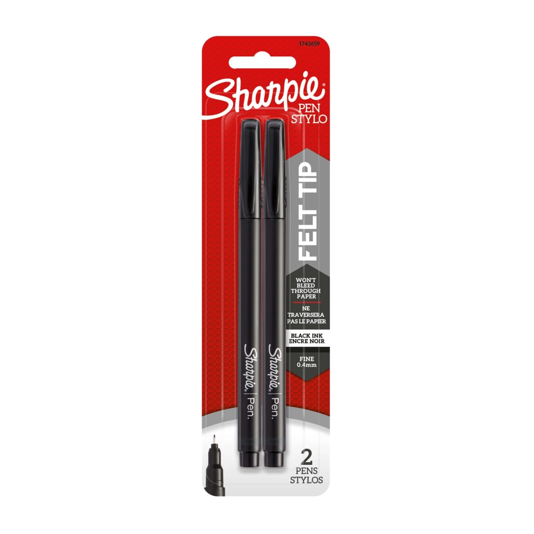 Sharpie® Pens, Felt Tip Pens, Fine Point (0.4mm), Black, 2 Count