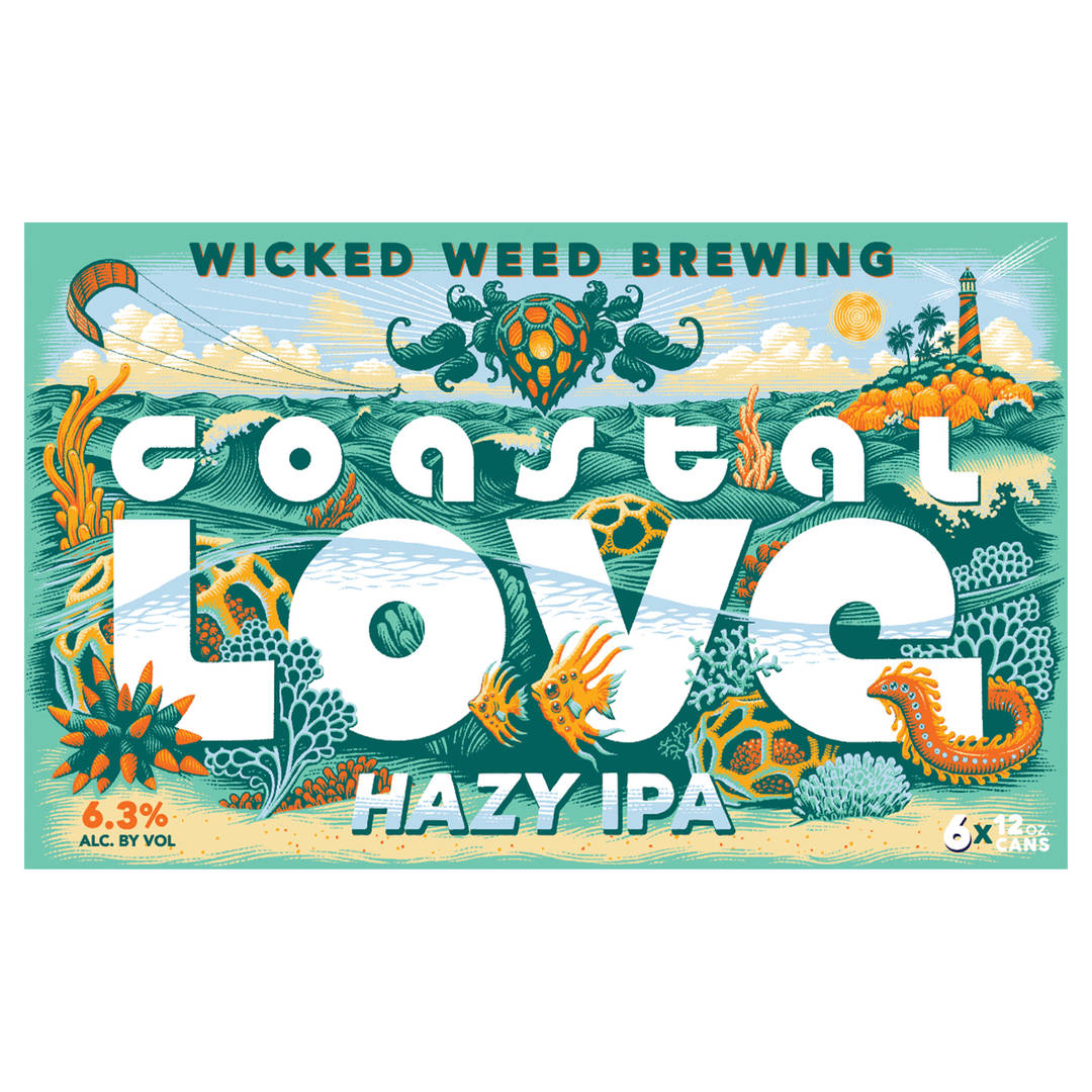 Wicked Weed Brewing Coastal Love Hazy IPA Beer, 6 Pack 12 fl. oz. Cans, 6.3% ABV
