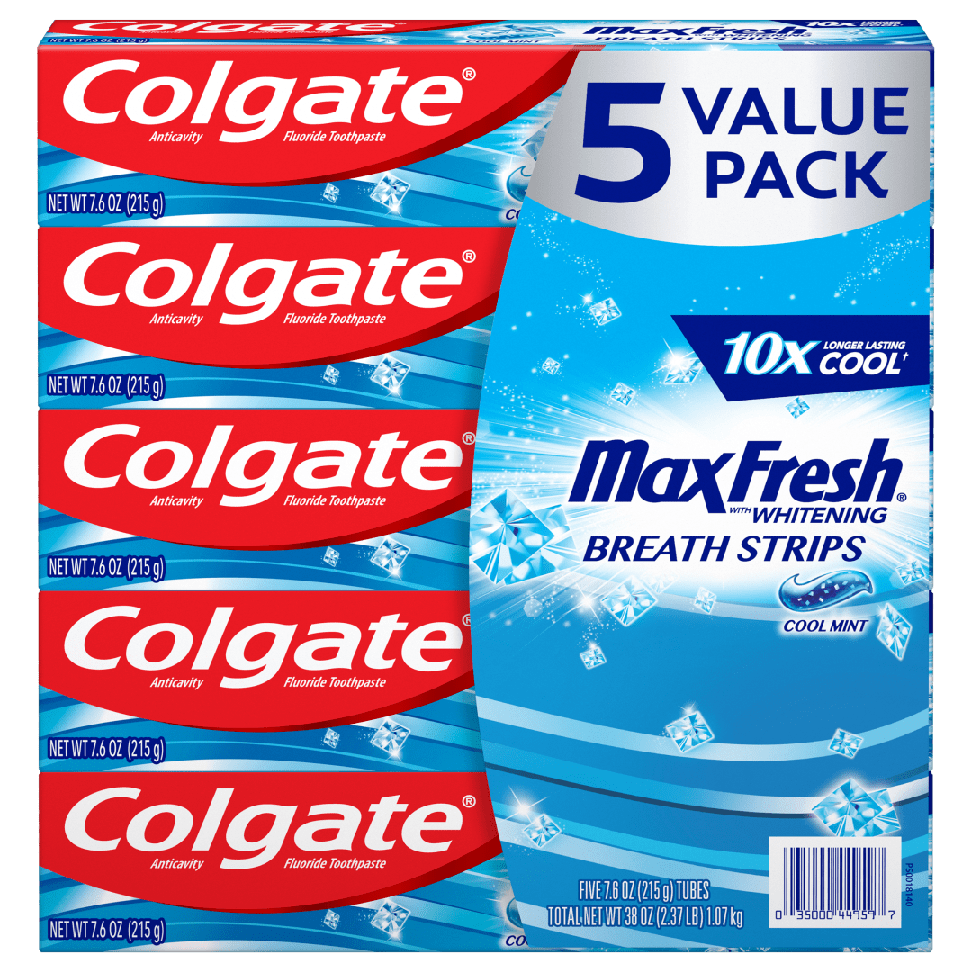 Colgate Max Fresh Toothpaste with Mini Breath Strips, Cool Mint - 7.6oz 5pk