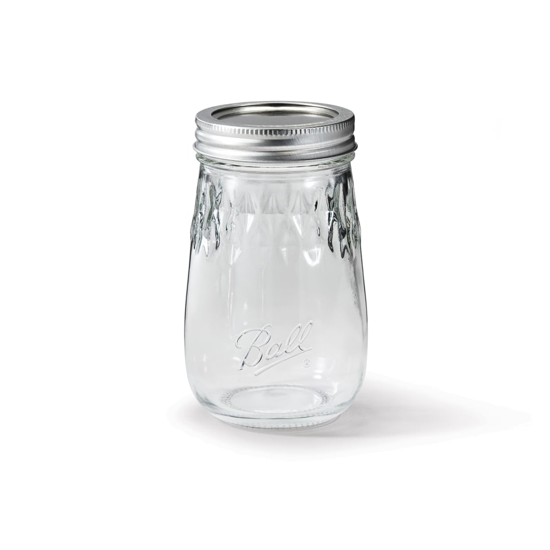 Ball Flute Mason Jars, Regular Mouth, 16 oz Pint Glass Canning Jars with Lids and Bands, 4-Pack
