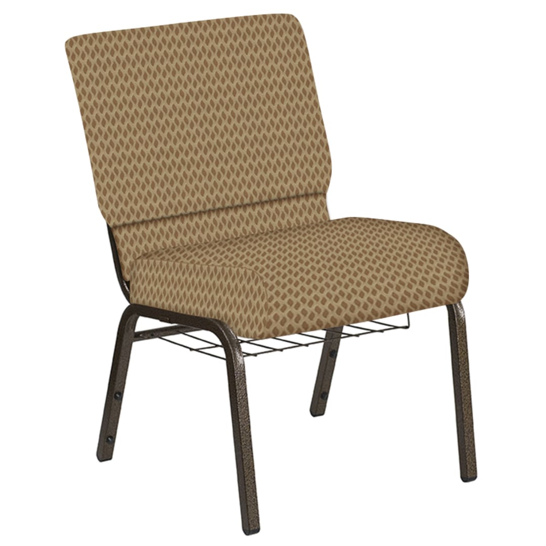 21''W Church Chair in Rapture Terracotta Fabric with Book Rack - Gold Vein Frame
