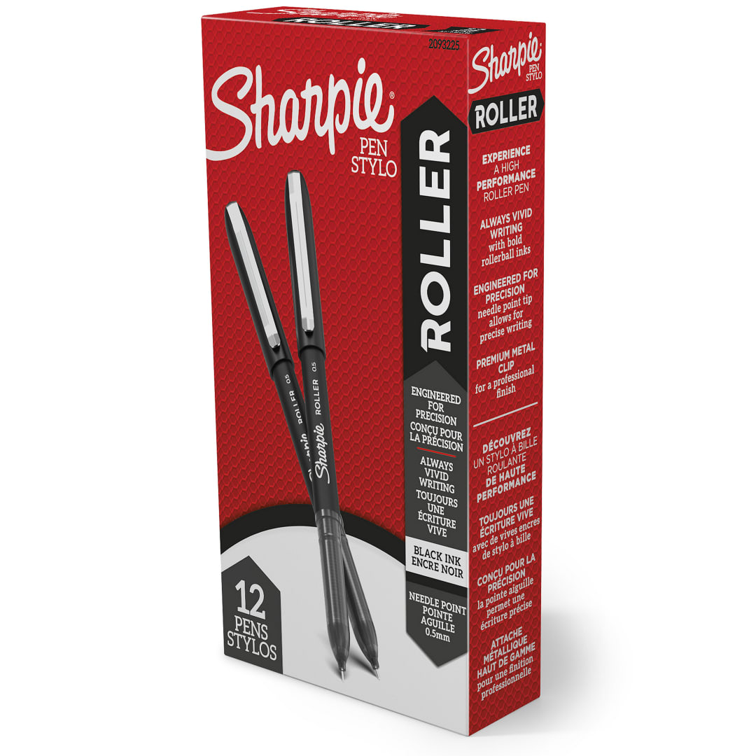 Sharpie® RollerBall® Pen, Needle Point (0.5mm) Precision Pen, Black Ink, 12 Count