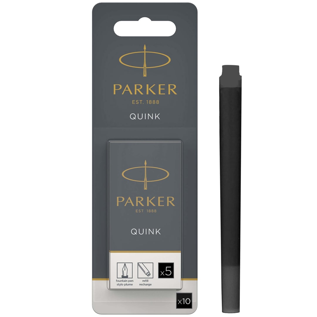 Parker Fountain Pen Ink Refill Cartridges | Long | Black QUINK Ink | 10 Count
