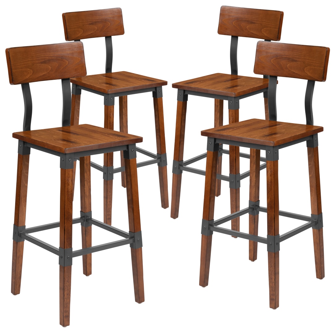Jackson 4 Pack Rustic Antique Walnut Industrial Wood Dining Barstool