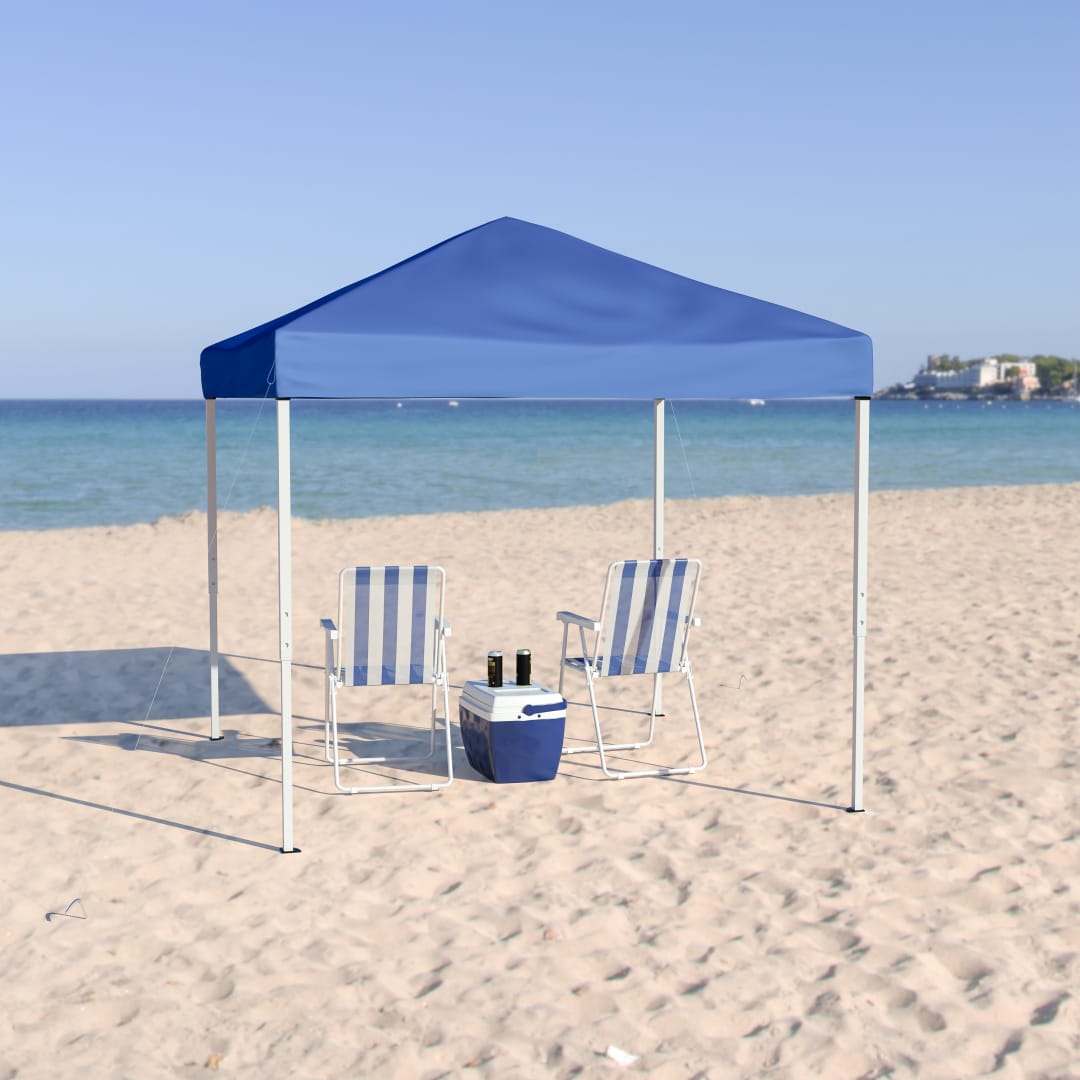 Harris 8'x8' Blue Outdoor Pop Up Event Slanted Leg Canopy Tent with Carry Bag