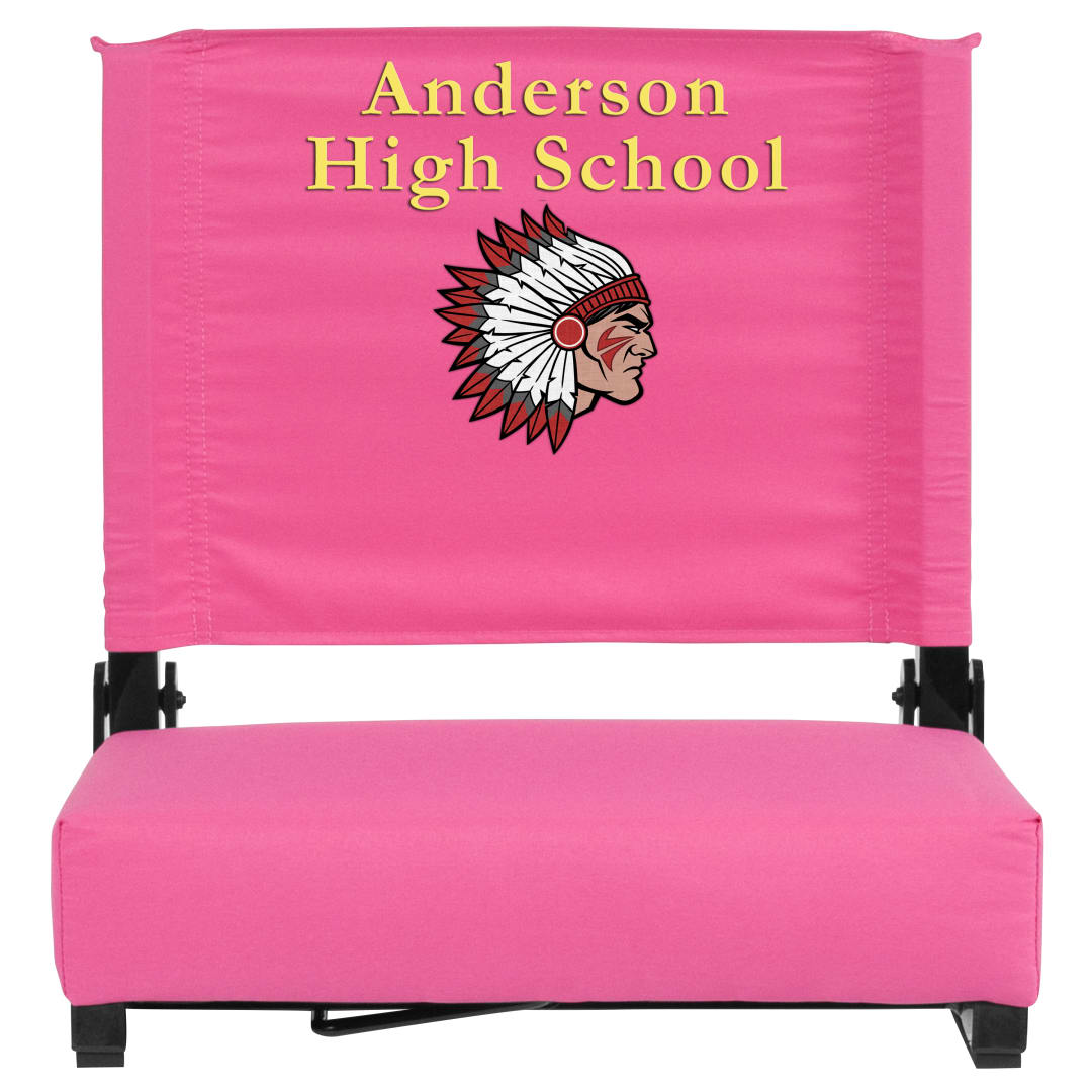 Grandstand Personalized 500 lb Capacity Padded Stadium Chair, Folding Seat with Handle, Lightweight &amp; Durable, Pink