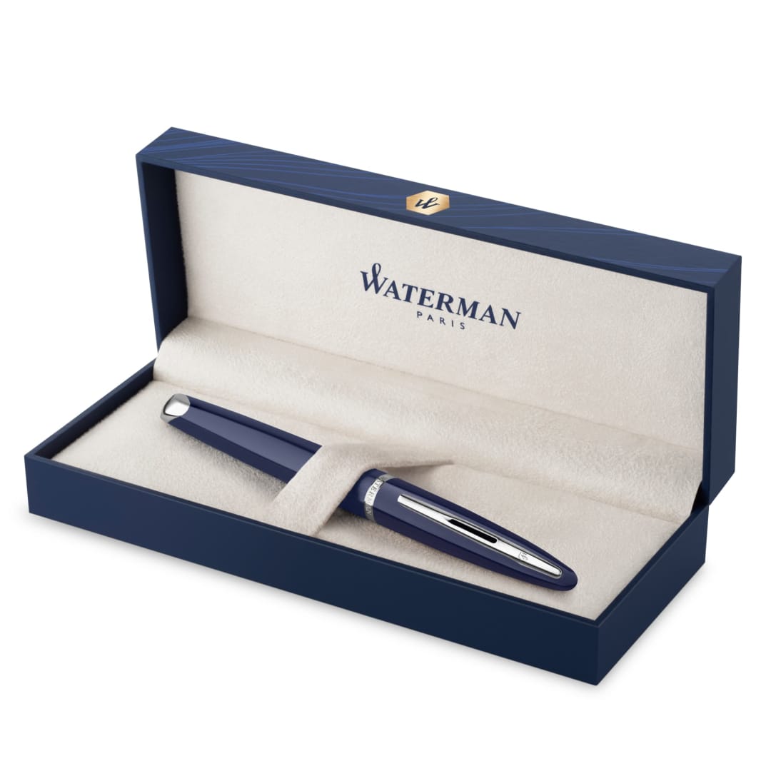 Waterman Carene, Fountain Pen, Blue Lacquer with palladium trim, 18K Gold Medium Nib, Blue Ink, Gift Box