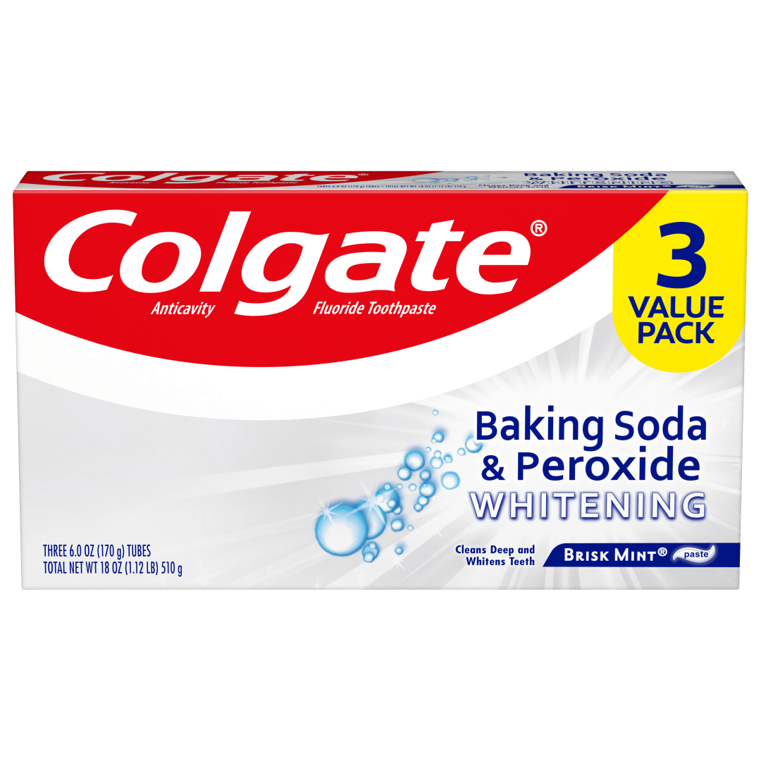 Colgate Baking Soda and Peroxide Whitening Toothpaste, Brisk Mint - 6 Ounce, 3 Pack
