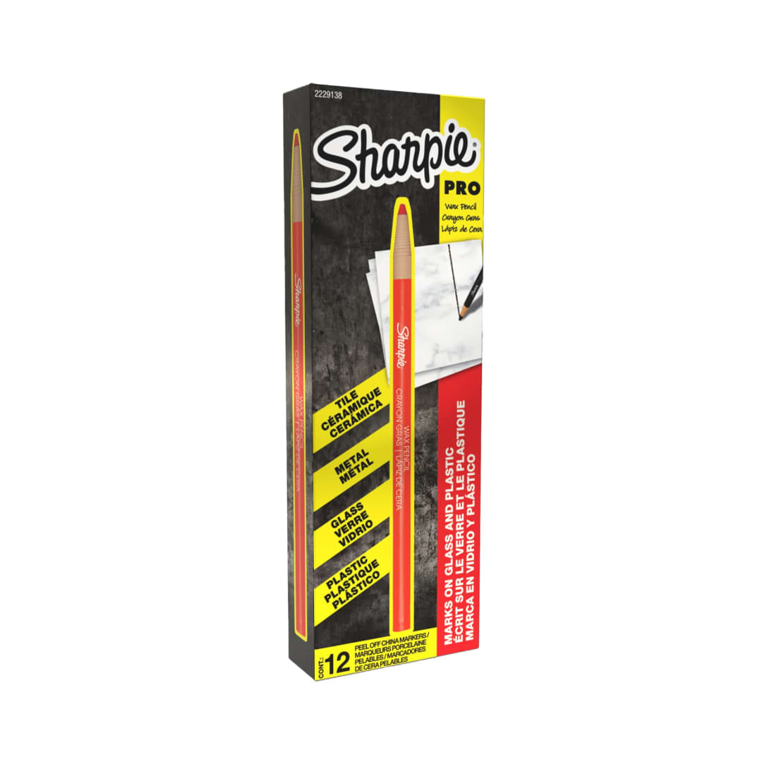 Sharpie® Peel-Off China Marker Grease Pencils, Fine Point, Red, Box of 12