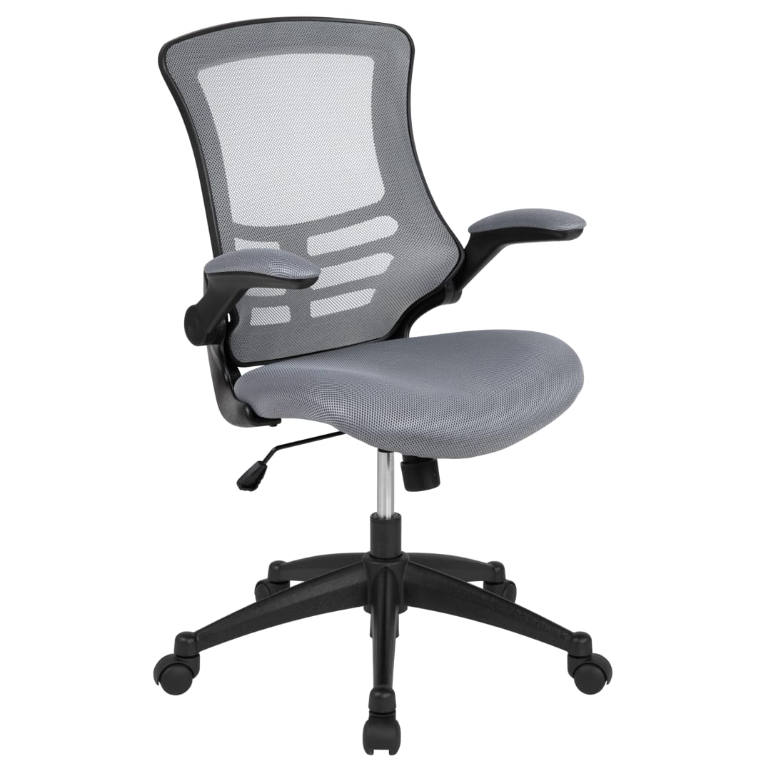 Kelista Mid-Back Dark Gray Mesh Swivel Ergonomic Task Office Chair with Flip-Up Arms