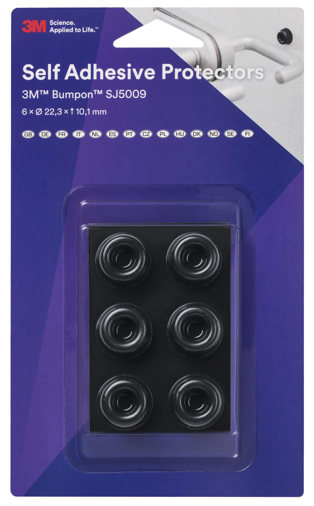 3M™ Bumpon™ SJ5009BL Elastikpuffer Mini-Pack, Schwarz, 6 Stück, 22,3 x 10,1 mm, Klebstoff Natur-Kautschuk R-30