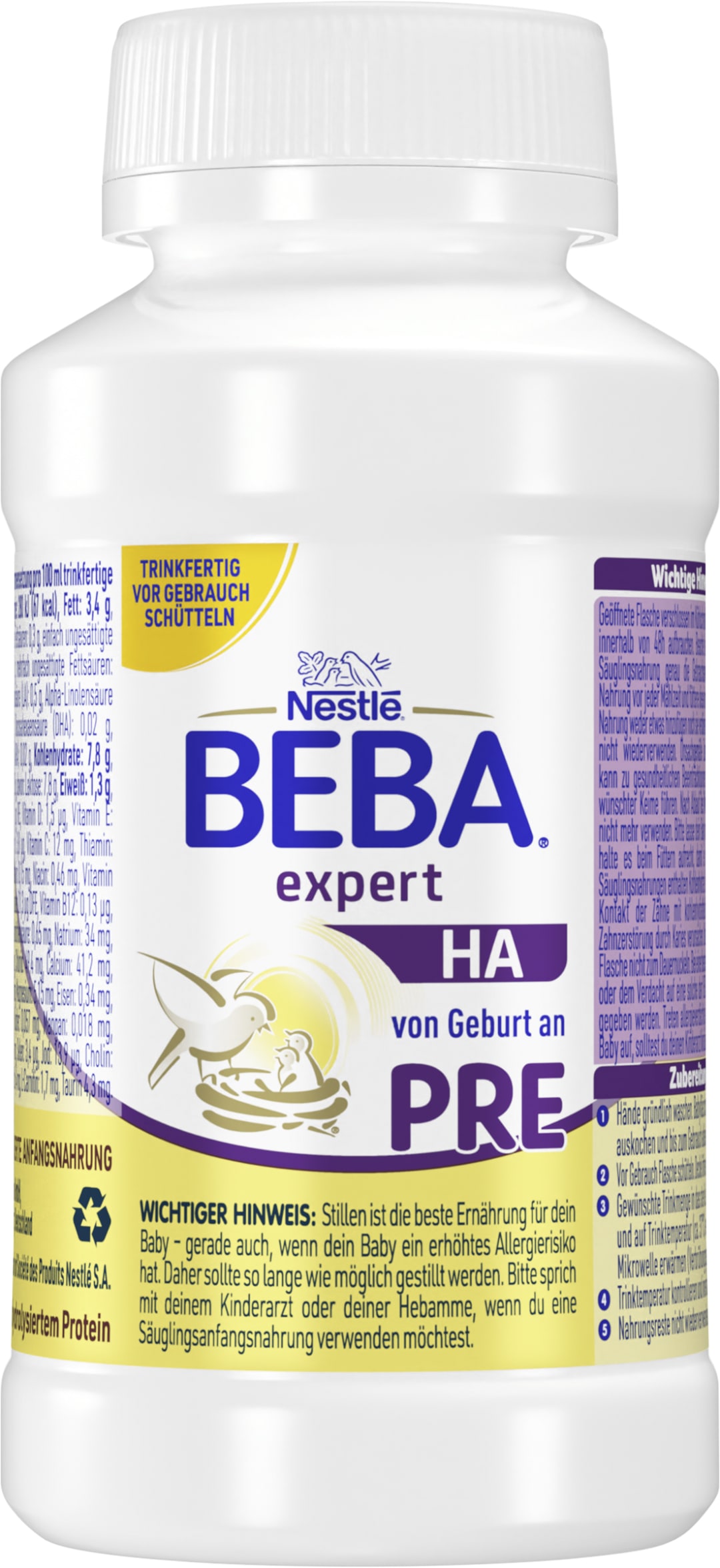 BEBA Expert HA PRE Säuglingsanfangsnahrung von Geburt an, 200ml