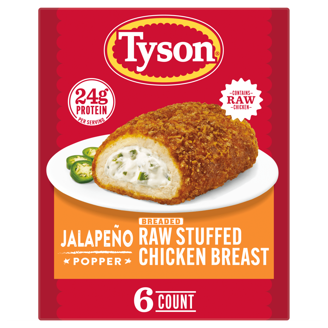 Tyson Jalapeño Popper Breaded and Stuffed Raw Chicken Breast, 6 Frozen Entrees, 36 oz