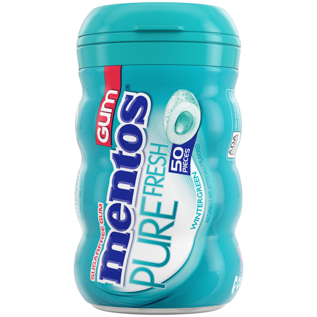 Mentos Gum Pure Fresh Sugar Free Chewing Gum Wintergreen 50 pc Curvy Bottle