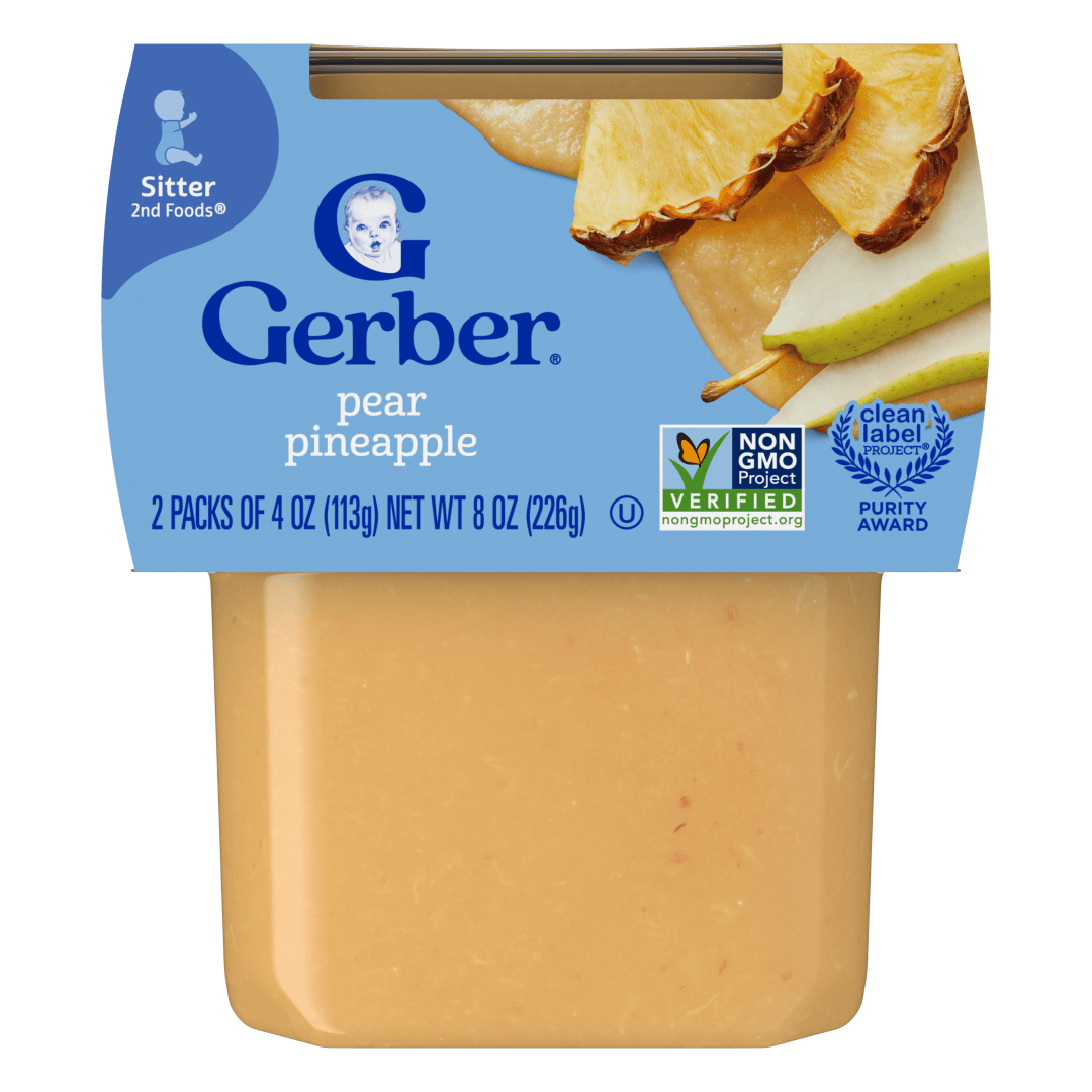 Gerber Stage 2 Baby Food, Pear Pineapple Puree Tub, Baby Puree, 2PK