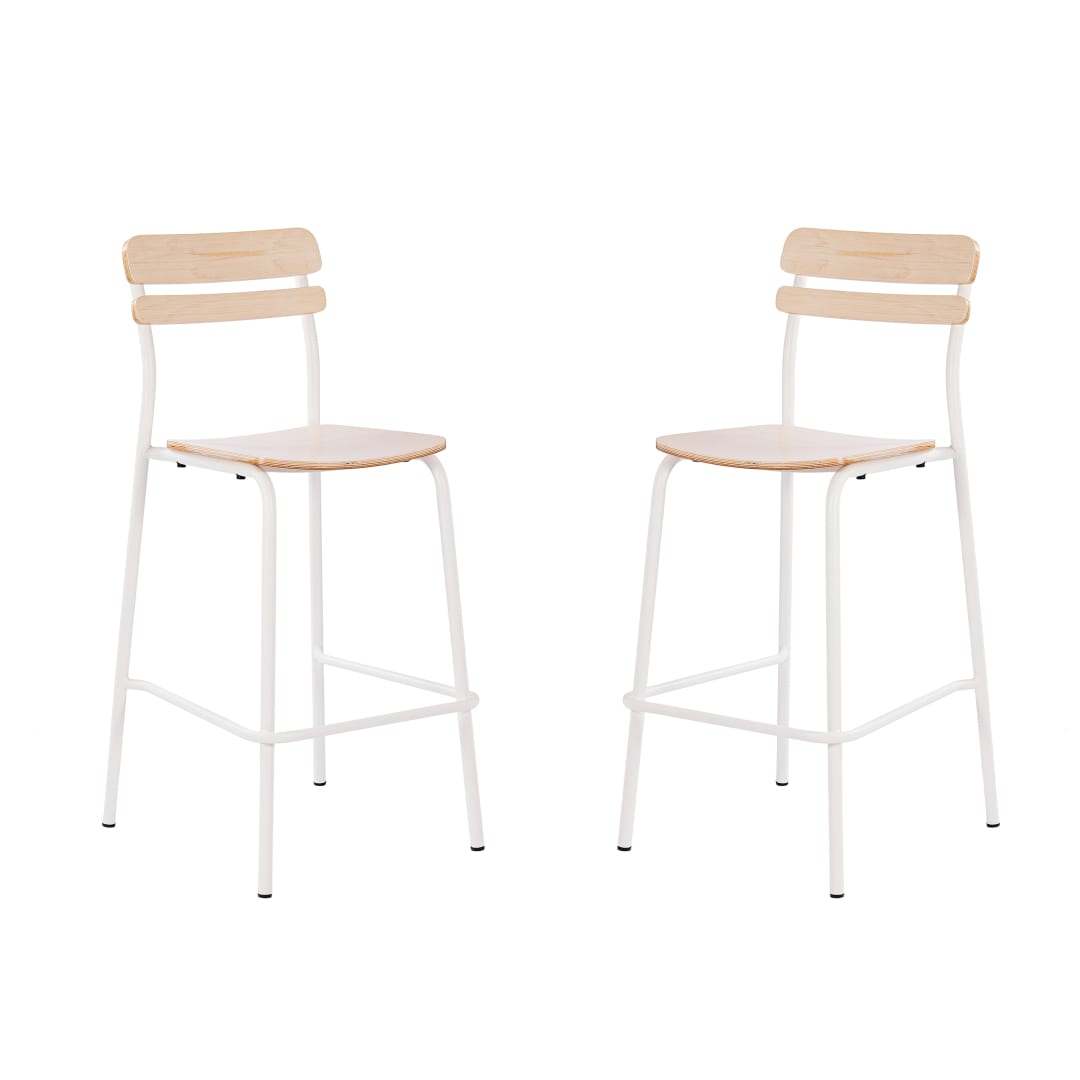 2 Pack Cyprus Commercial Grade Solid Wood Bar Stools with White Metal Frames and Antique White Finish