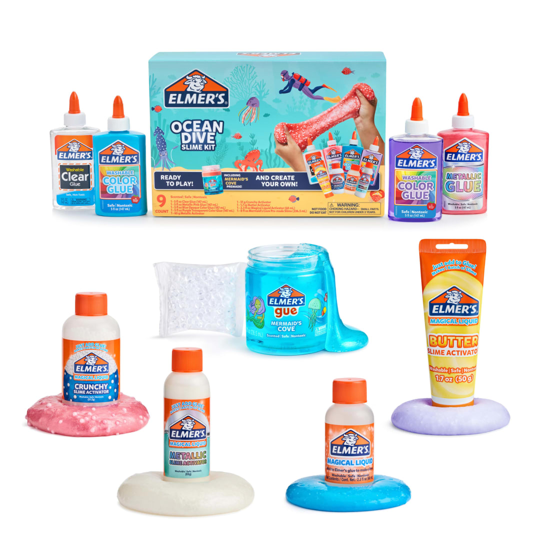 Elmer's Ocean Dive Slime Kit, Slime Supplies Include Liquid Glue, Slime Activator, and Premade Slime, 9 Count