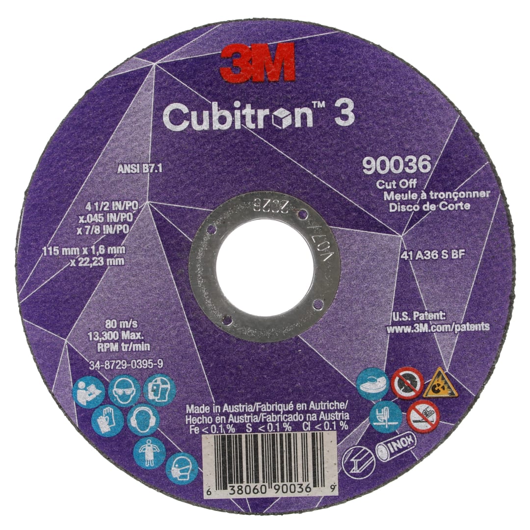 Disco de Corte 3M™ Cubitron™ 3, 90036, 36+, T1, 115 mm x 1.6 mm x 22 mm