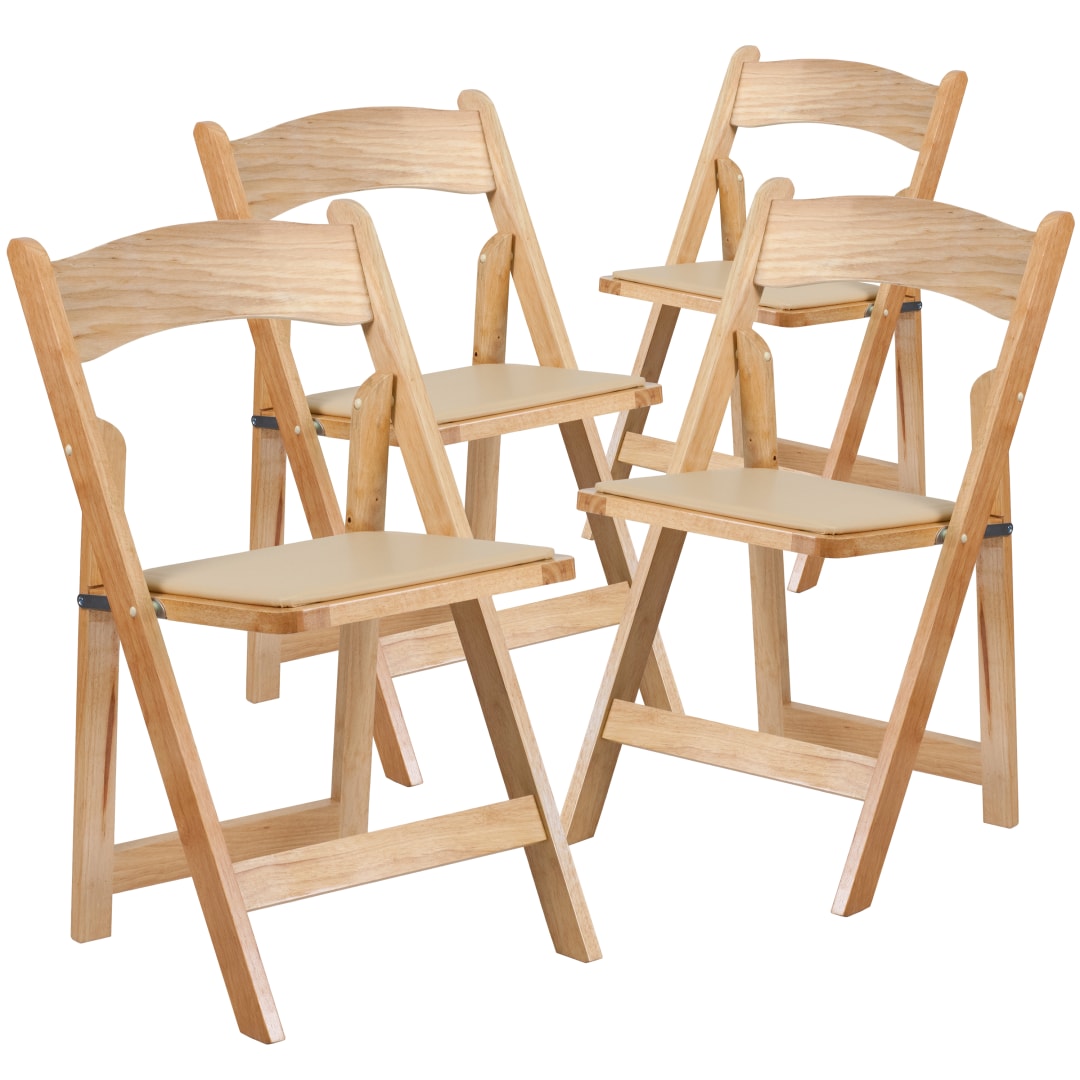 4 Pack HERCULES Series Natural Wood Folding Chair with Vinyl Padded Seat