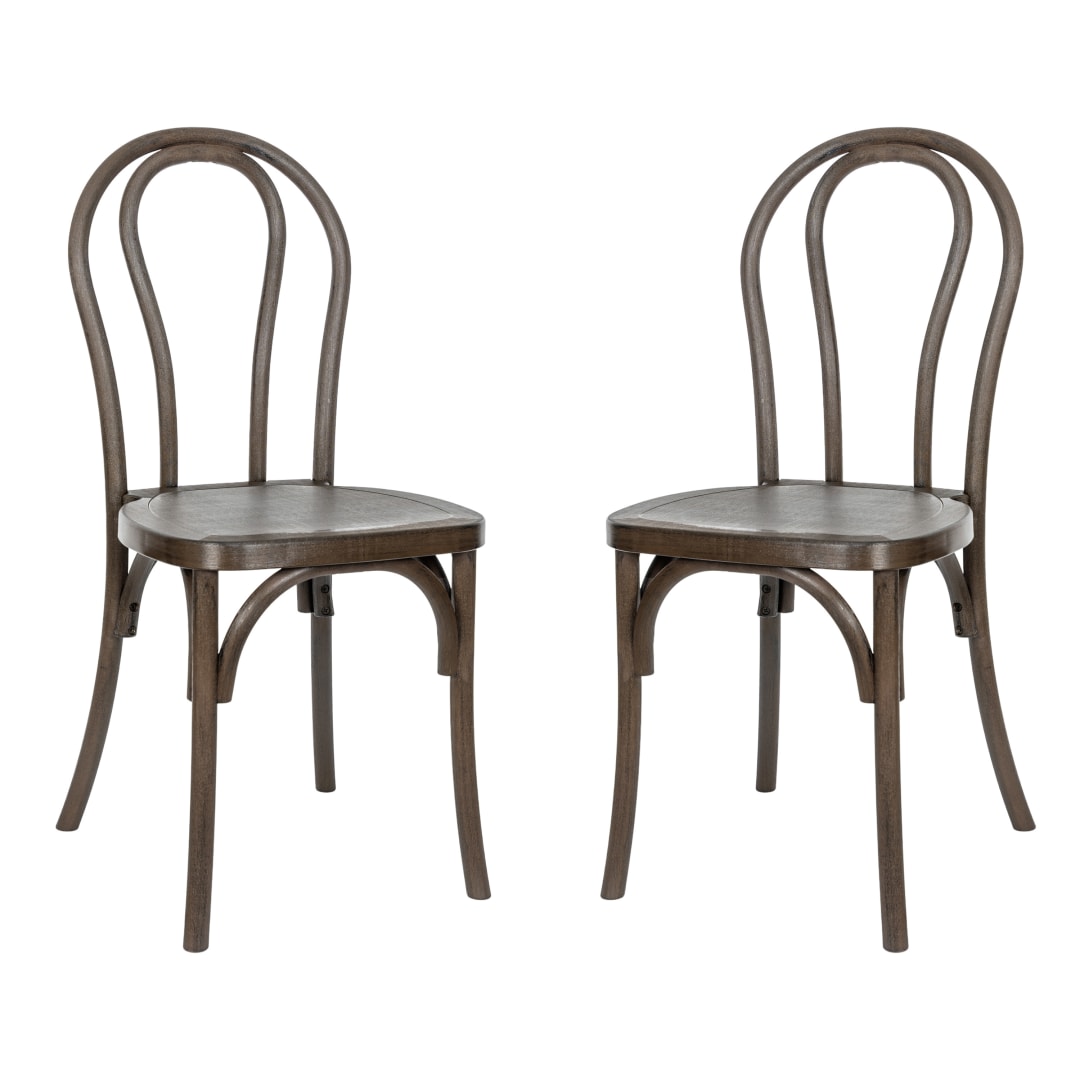 HERCULES 2 Pack Commercial Dark Brown Indoor/Outdoor Wood Look Stackable Resin Thonet Style Chair