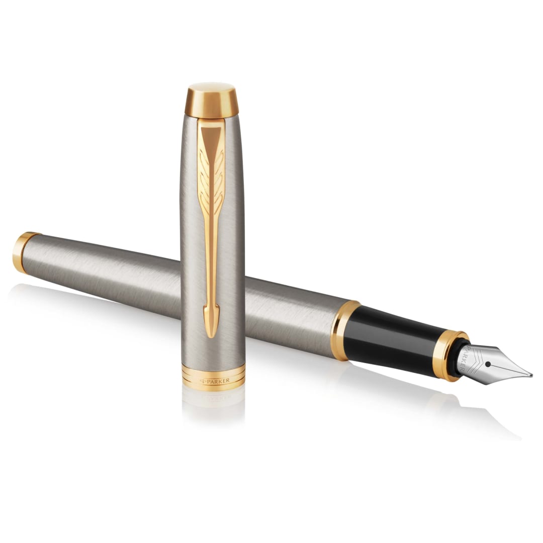 Parker IM Fountain Pen | Brushed Metal | Fine Nib with Blue Ink Refill | Gift Box