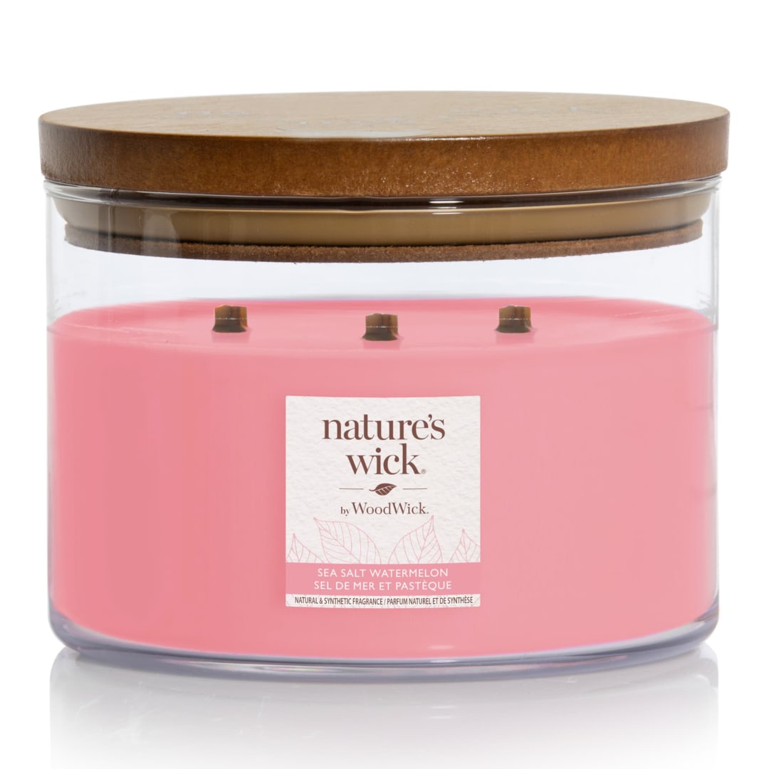 WoodWick® Nature's Wick Multi Wick Tumbler Scented Candle | Seasalt Watermelon | with Crackling Wick | 433g | Gifts for Women